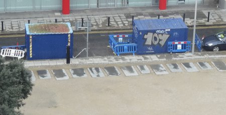 Dublin City Council 'mobile' toilets, a permanent feature at Wolfe Tone Park ( Square)